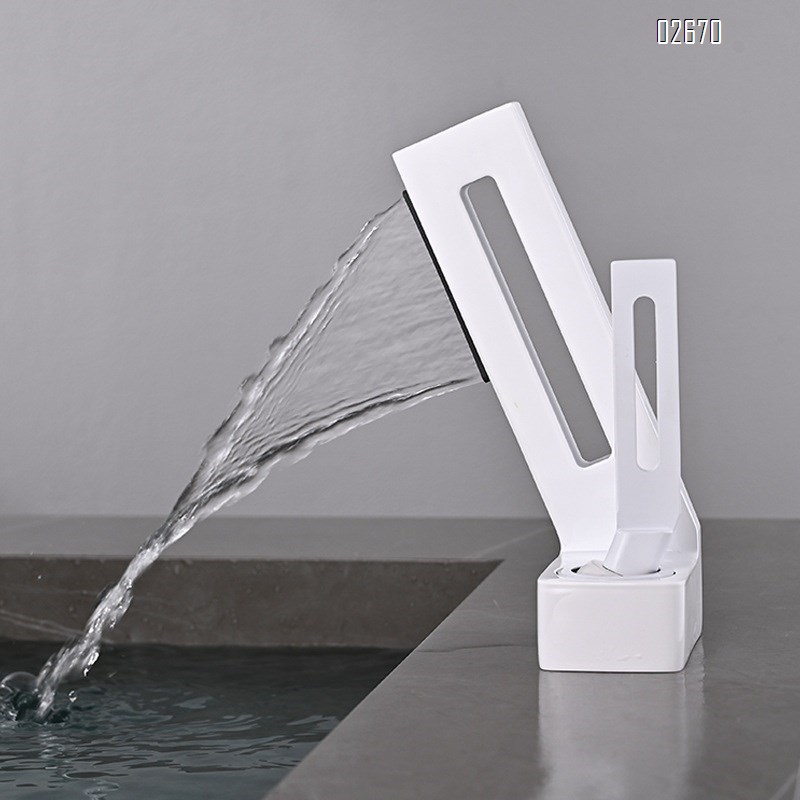 Brass waterfall faucet with single hole basin for home use creative hollow design for cold and hot water