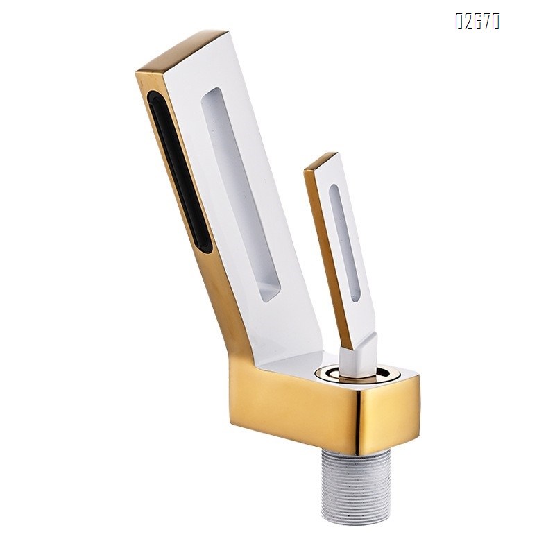 Brass waterfall faucet with single hole basin for home use creative hollow design for cold and hot water