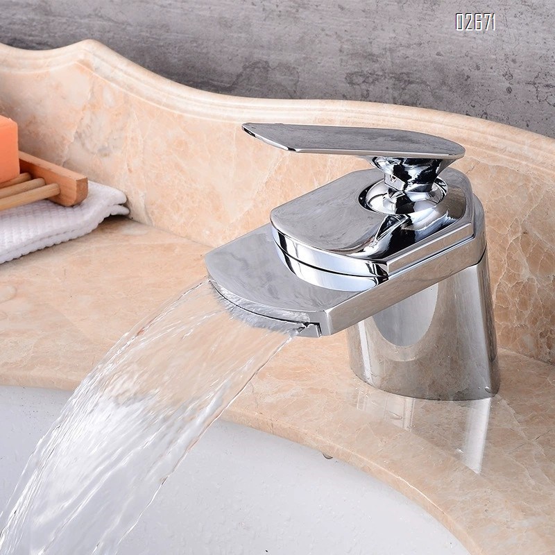 Brass waterfall faucet for wash basin cold and hot water bathroom countertop basin anti-splash water bathroom cabinet bathroom faucet
