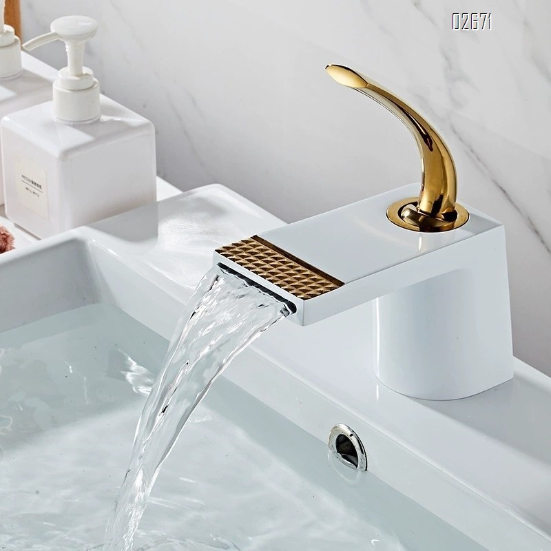 Brass waterfall faucet for wash basin cold and hot water bathroom countertop basin anti-splash water bathroom cabinet bathroom faucet