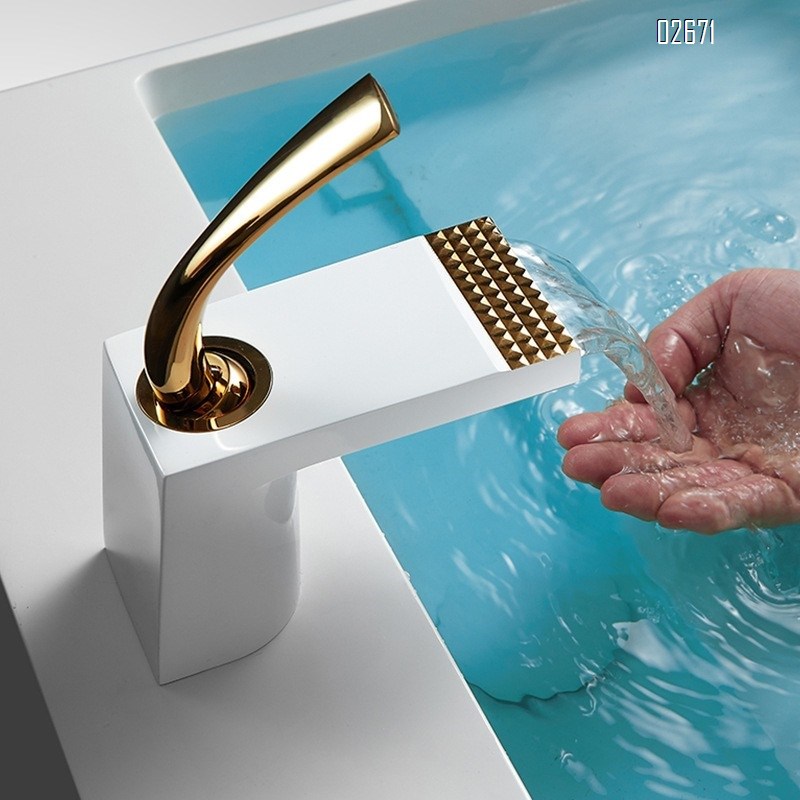 Brass waterfall faucet for wash basin cold and hot water bathroom countertop basin anti-splash water bathroom cabinet bathroom faucet