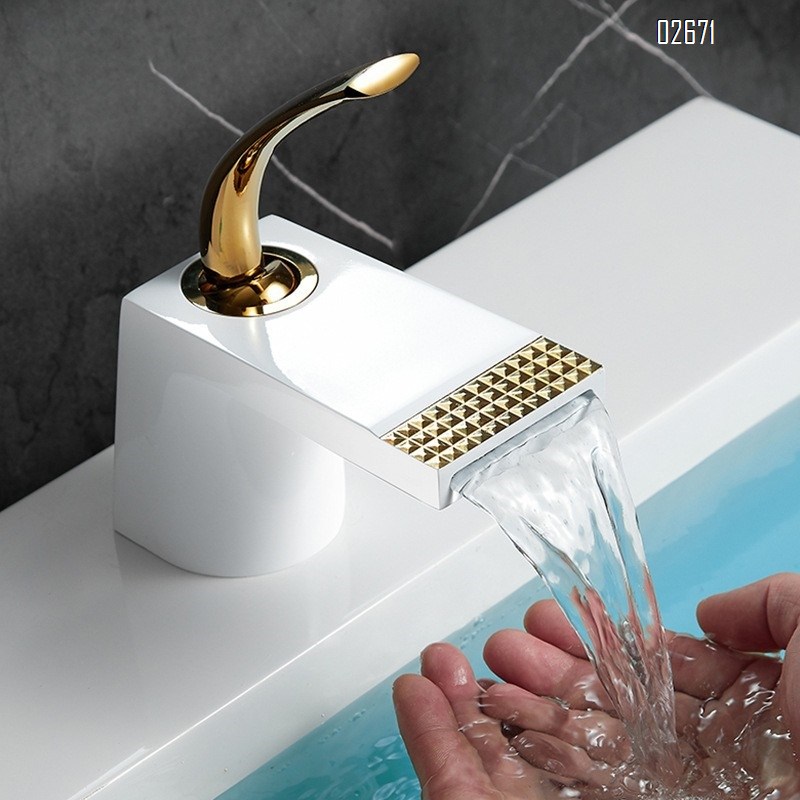 Brass waterfall faucet for wash basin cold and hot water bathroom countertop basin anti-splash water bathroom cabinet bathroom faucet