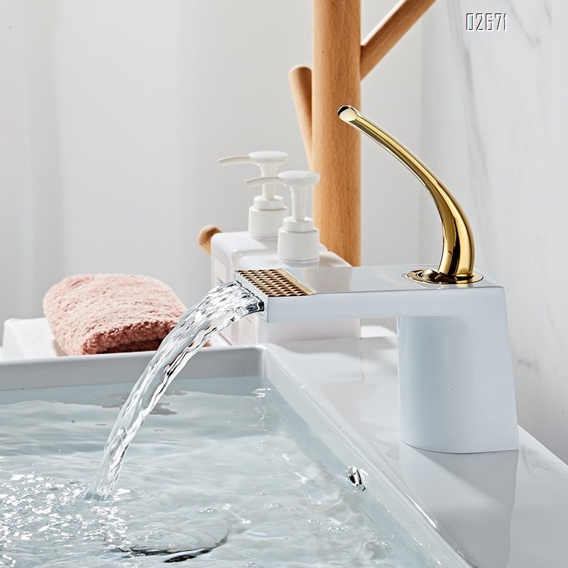 Brass waterfall faucet for wash basin cold and hot water bathroom countertop basin anti-splash water bathroom cabinet bathroom faucet