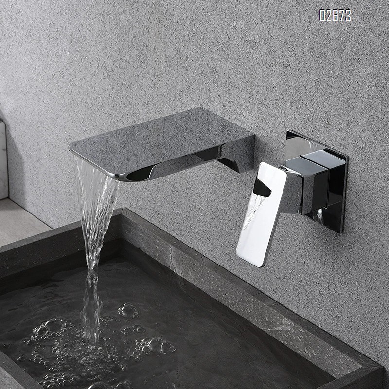 Creative wall-mounted waterfall faucet all-brass black wash basin cold and hot embedded basin hidden faucet