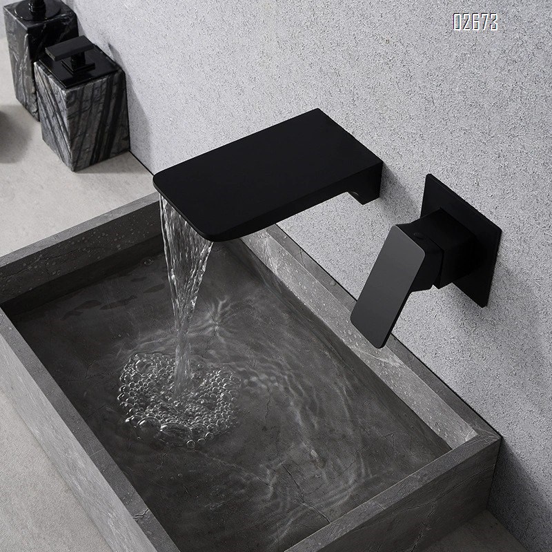 Creative wall-mounted waterfall faucet all-brass black wash basin cold and hot embedded basin hidden faucet