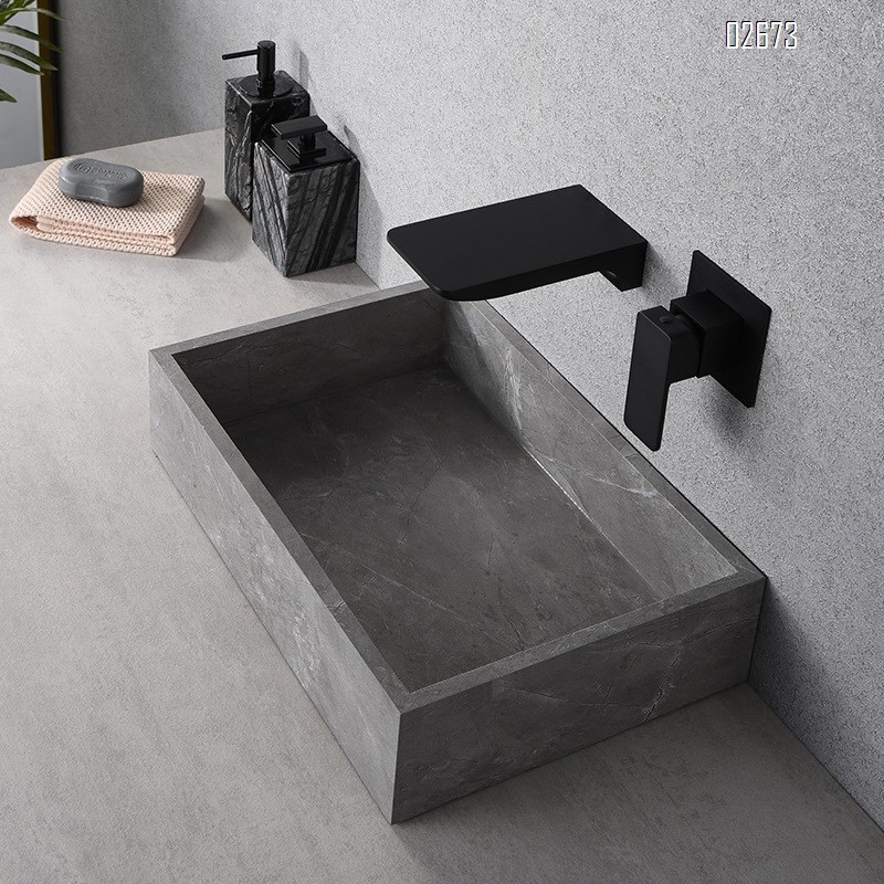 Creative wall-mounted waterfall faucet all-brass black wash basin cold and hot embedded basin hidden faucet