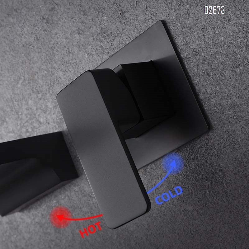 Creative wall-mounted waterfall faucet all-brass black wash basin cold and hot embedded basin hidden faucet