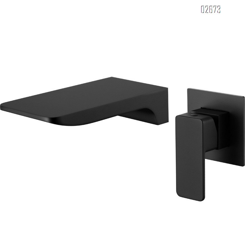Creative wall-mounted waterfall faucet all-brass black wash basin cold and hot embedded basin hidden faucet