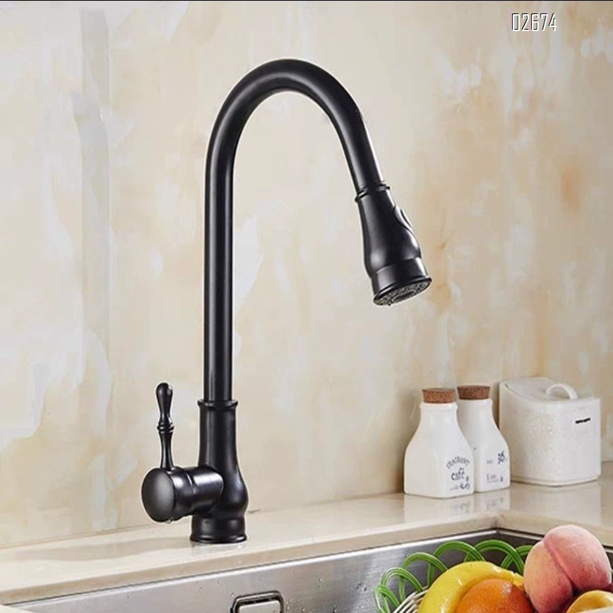 Black antique all-brass kitchen pull-out faucet above-ground basin cold and hot water faucet dish pool water tank faucet