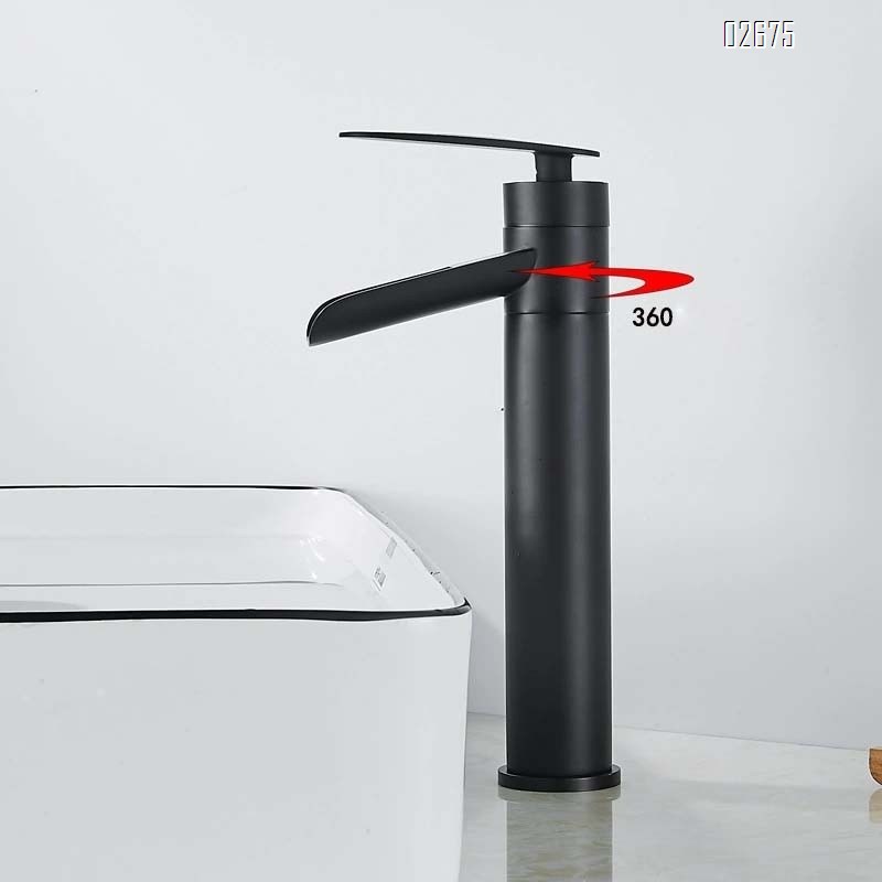 Black waterfall faucet bathroom above the table wash basin faucet Brass rotatable basin faucet