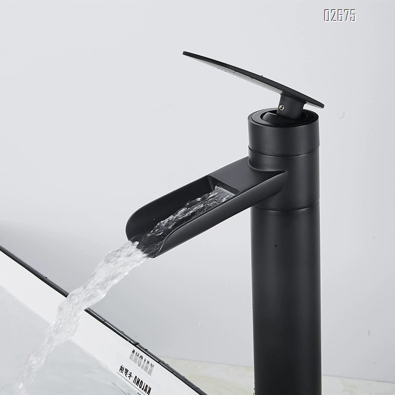 Black waterfall faucet bathroom above the table wash basin faucet Brass rotatable basin faucet