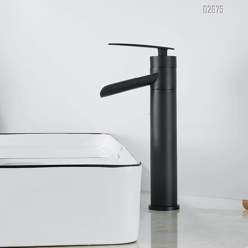 Black waterfall faucet bathroom above the table wash basin faucet Brass rotatable basin faucet