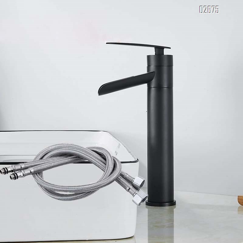 Black waterfall faucet bathroom above the table wash basin faucet Brass rotatable basin faucet