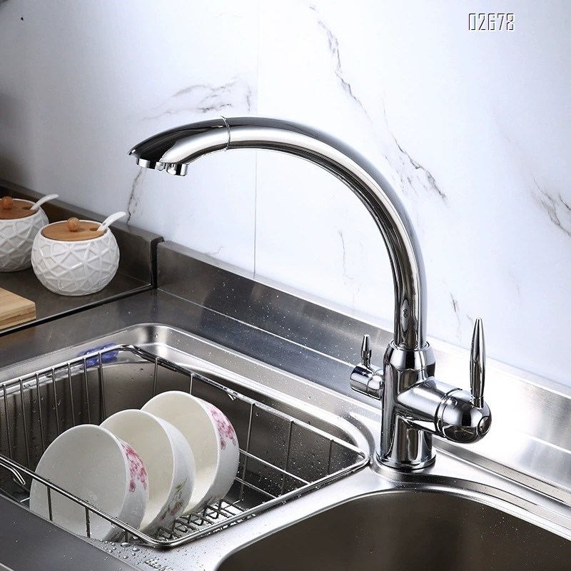 Brass kitchen water filter faucet three-in-one beige sink vegetable basin direct drinking pure water faucet