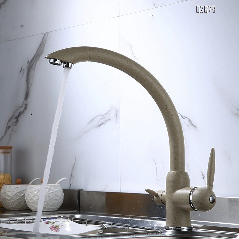 Brass kitchen water filter faucet three-in-one beige sink vegetable basin direct drinking pure water faucet
