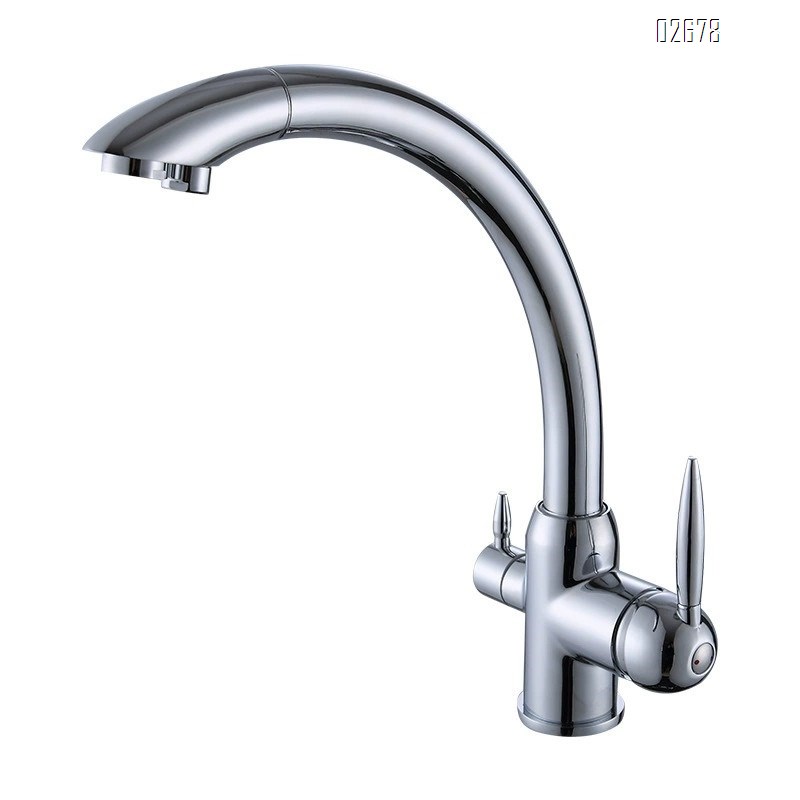 Brass kitchen water filter faucet three-in-one beige sink vegetable basin direct drinking pure water faucet