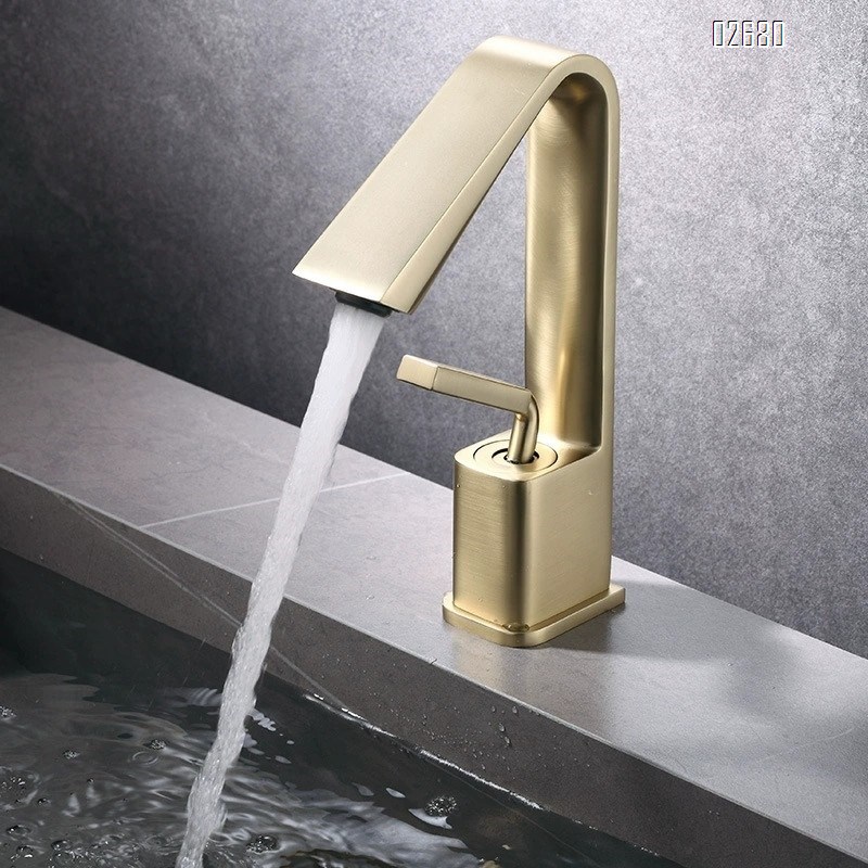 Light luxury brushed gold faucet for bathroom sink cold and hot water all brass wash basin single-hole faucet under the basin