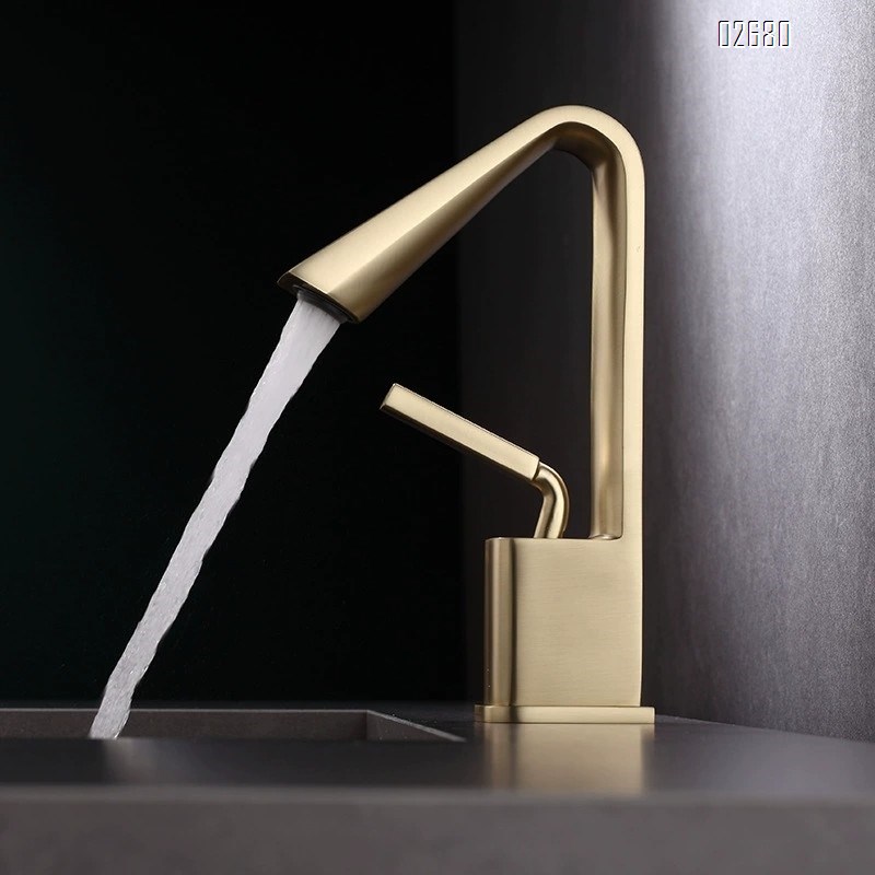 Light luxury brushed gold faucet for bathroom sink cold and hot water all brass wash basin single-hole faucet under the basin