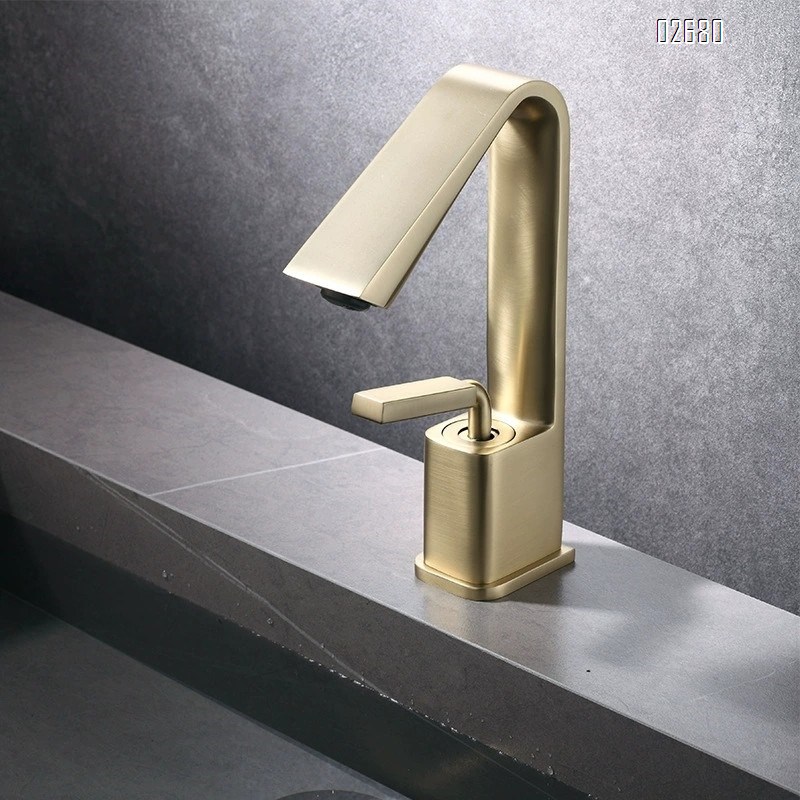 Light luxury brushed gold faucet for bathroom sink cold and hot water all brass wash basin single-hole faucet under the basin