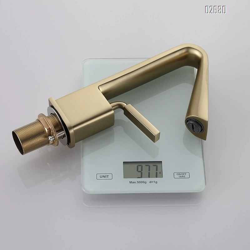Light luxury brushed gold faucet for bathroom sink cold and hot water all brass wash basin single-hole faucet under the basin