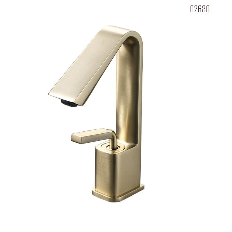 Light luxury brushed gold faucet for bathroom sink cold and hot water all brass wash basin single-hole faucet under the basin