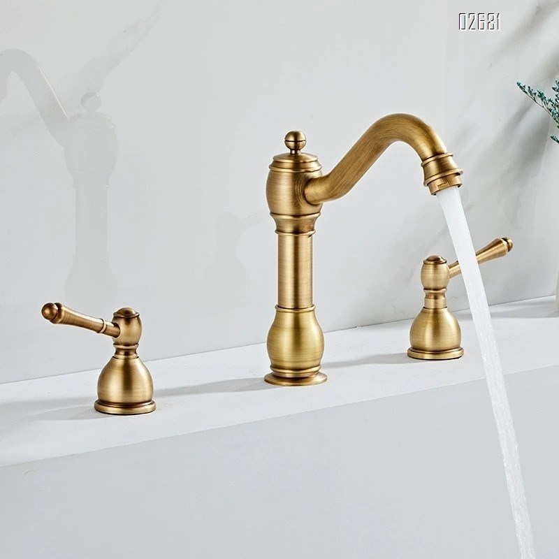 European style all brass antique three-hole separate faucet wash basin cold and hot wash basin pool bathroom basin faucet