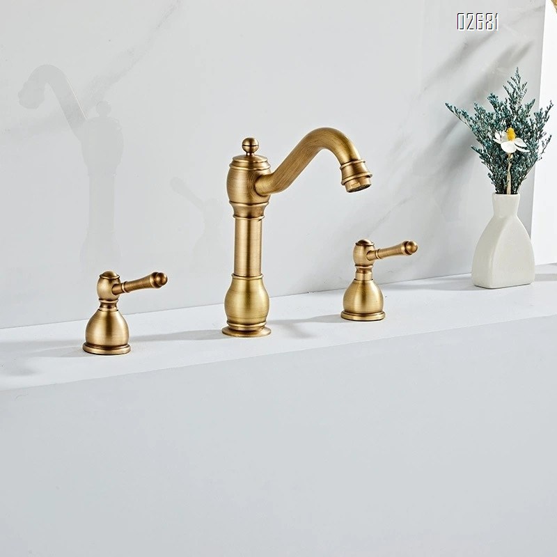 European style all brass antique three-hole separate faucet wash basin cold and hot wash basin pool bathroom basin faucet