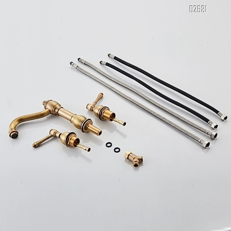 European style all brass antique three-hole separate faucet wash basin cold and hot wash basin pool bathroom basin faucet