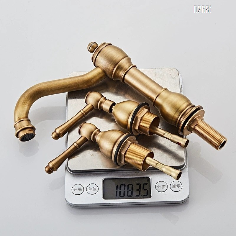 European style all brass antique three-hole separate faucet wash basin cold and hot wash basin pool bathroom basin faucet
