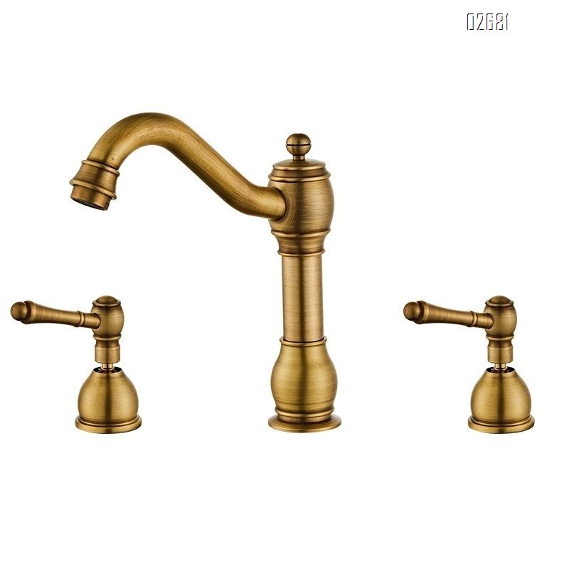 European style all brass antique three-hole separate faucet wash basin cold and hot wash basin pool bathroom basin faucet