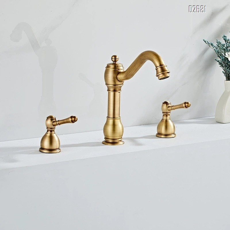 European style all brass antique three-hole separate faucet wash basin cold and hot wash basin pool bathroom basin faucet