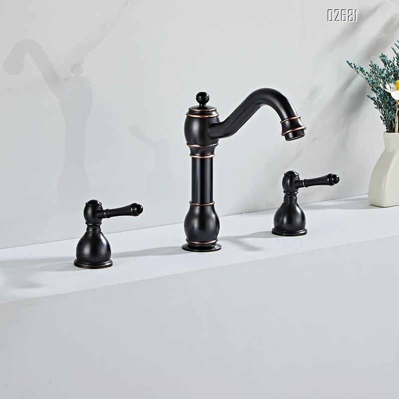 European style all brass antique three-hole separate faucet wash basin cold and hot wash basin pool bathroom basin faucet