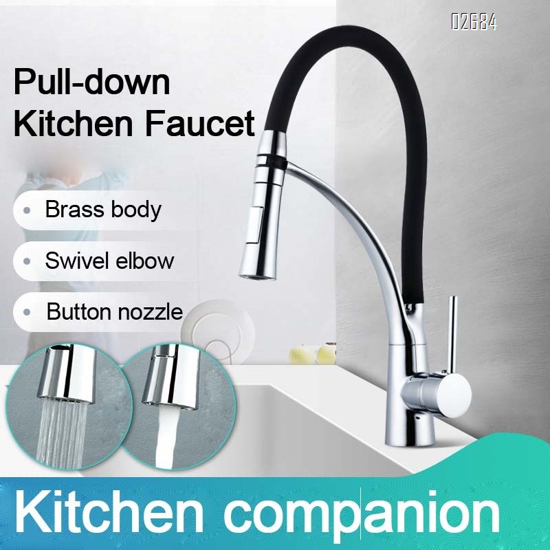Kitchen faucet with cold and hot water multi-direcKitchen pull-out cold and hot water faucet sink all Brass telescopic rotating dish pool sink home black universaltional anti-splash extendable vegetable basin dish pool pressure-resistant atable faucet