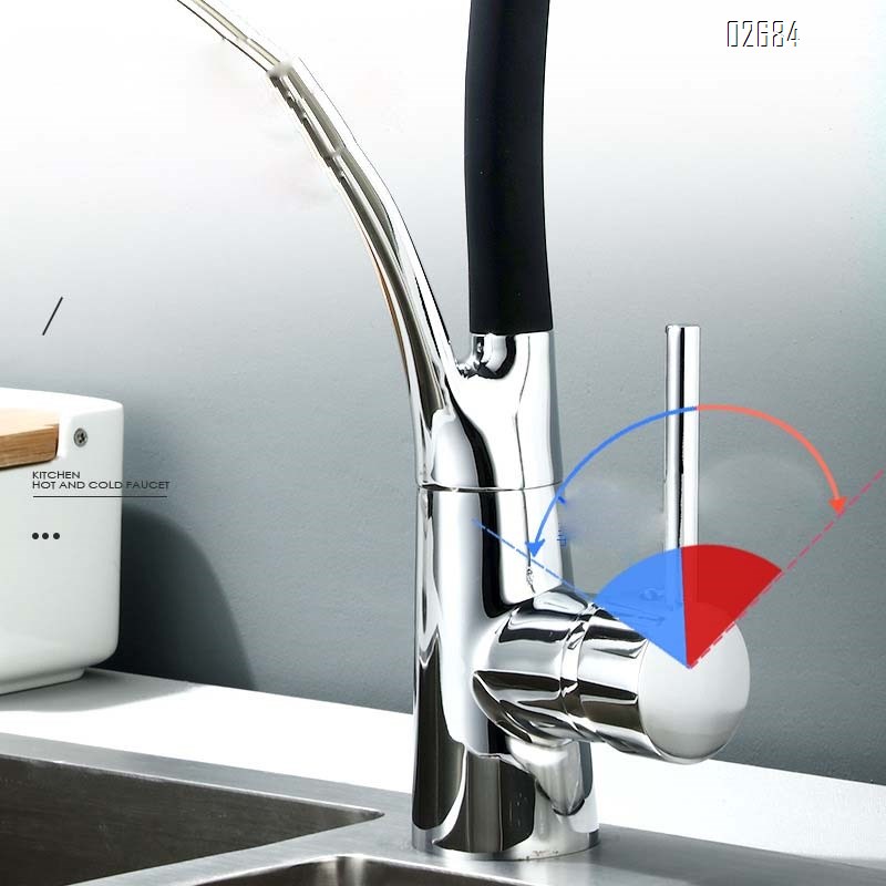 Kitchen faucet with cold and hot water multi-direcKitchen pull-out cold and hot water faucet sink all Brass telescopic rotating dish pool sink home black universaltional anti-splash extendable vegetable basin dish pool pressure-resistant atable faucet