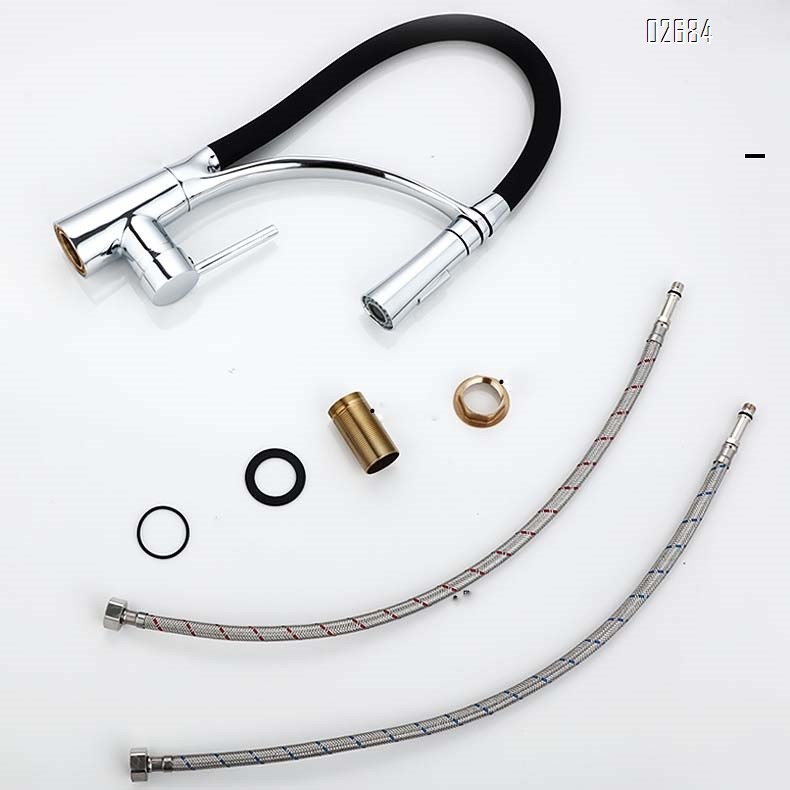 Kitchen faucet with cold and hot water multi-direcKitchen pull-out cold and hot water faucet sink all Brass telescopic rotating dish pool sink home black universaltional anti-splash extendable vegetable basin dish pool pressure-resistant atable faucet