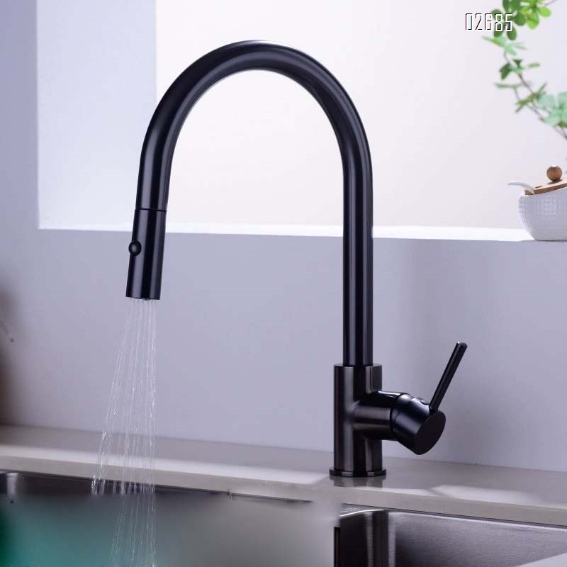Brass pull-down kitchen faucet gunmetal gray brass cold and hot water faucet