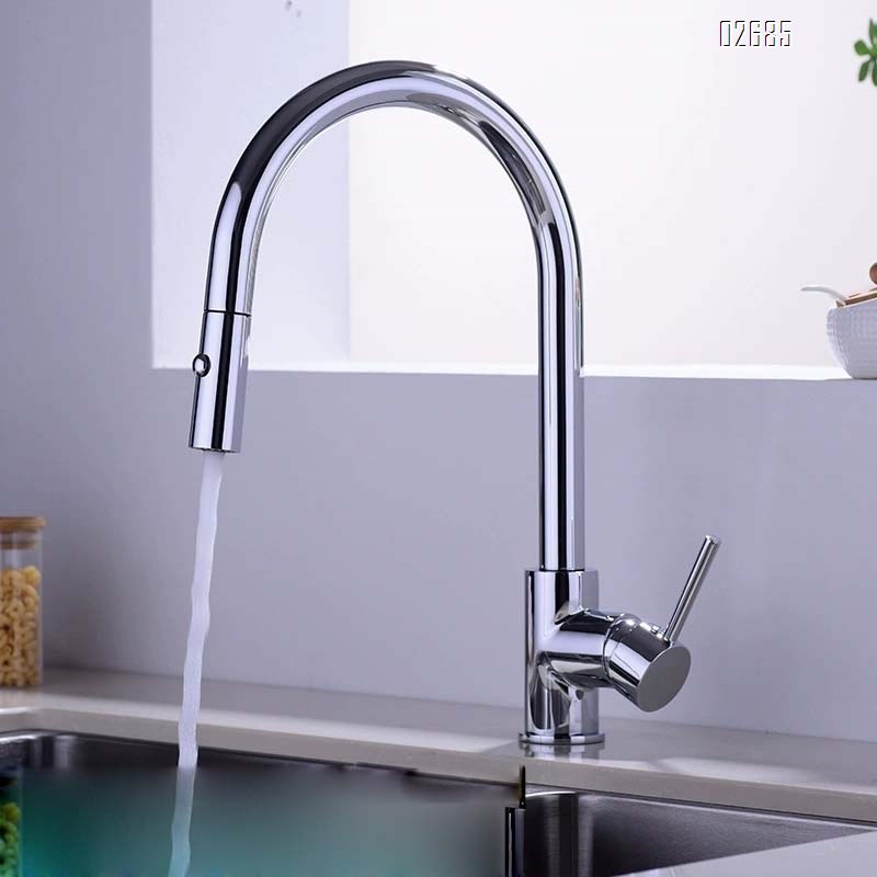 Brass pull-down kitchen faucet gunmetal gray brass cold and hot water faucet