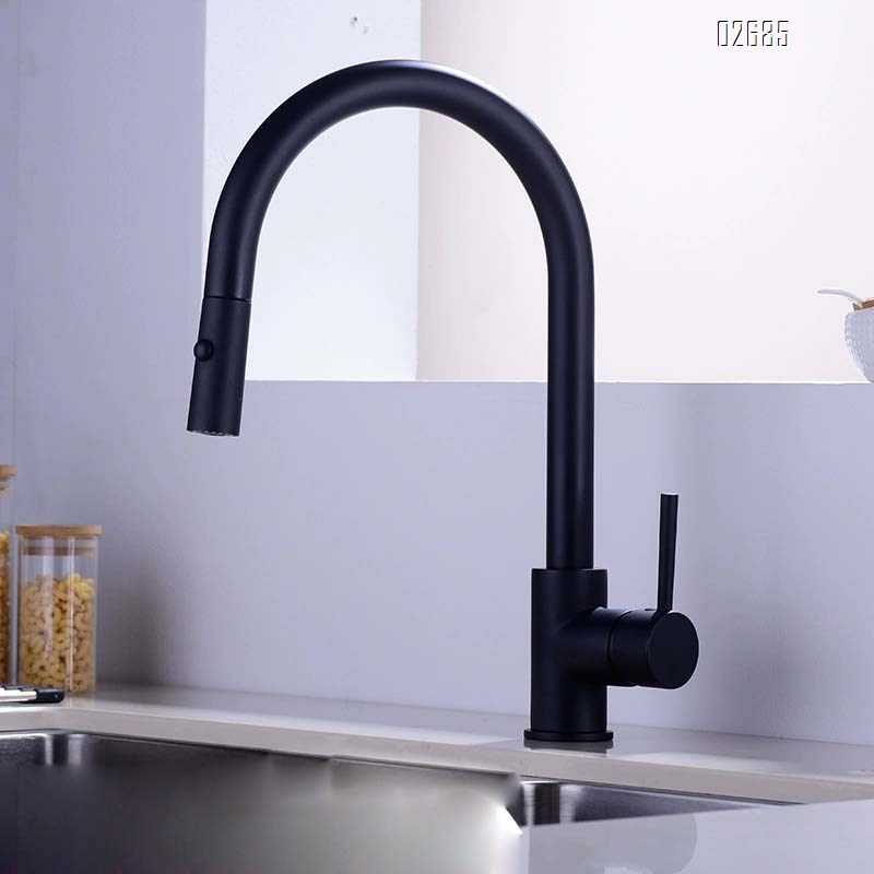 Brass pull-down kitchen faucet gunmetal gray brass cold and hot water faucet
