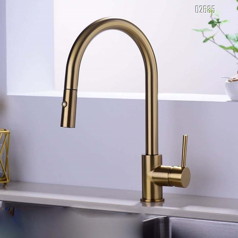 Brass pull-down kitchen faucet gunmetal gray brass cold and hot water faucet