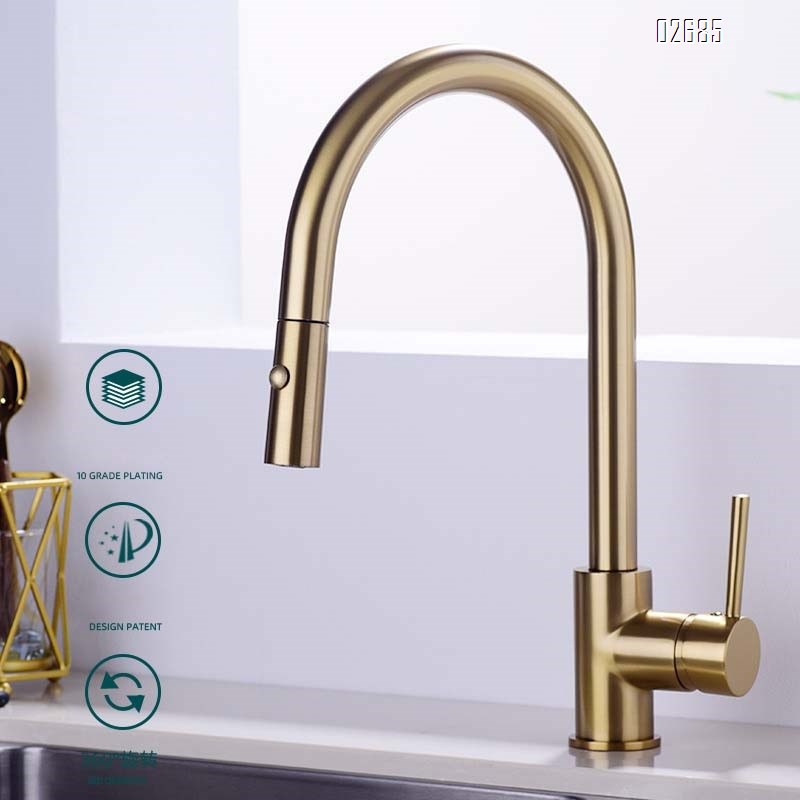 Brass pull-down kitchen faucet gunmetal gray brass cold and hot water faucet