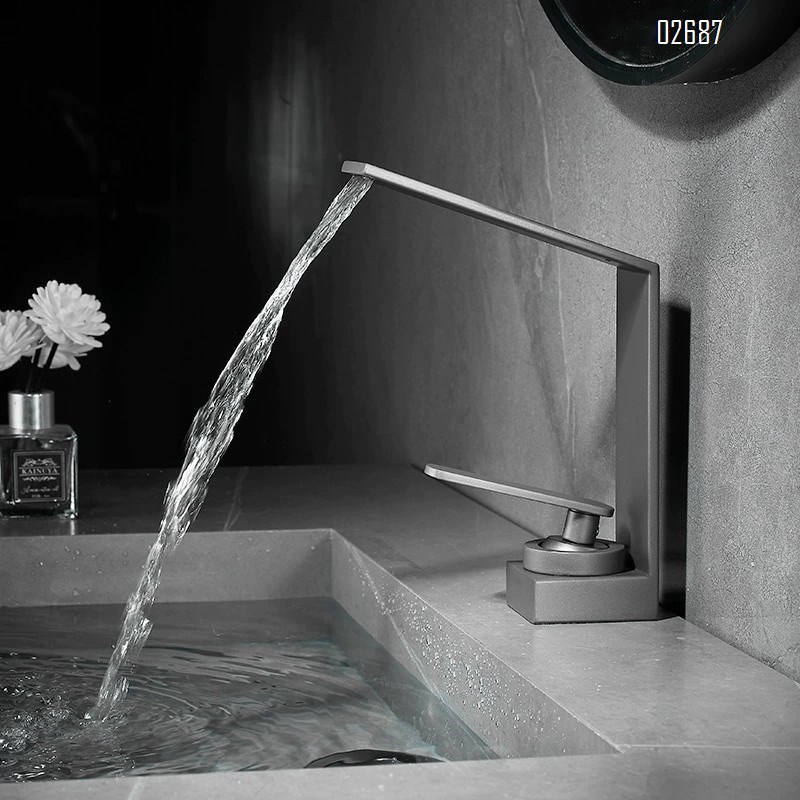 Home bathroom 304 stainless steel gun gray creative minimalist wash basin faucet with cold and hot waterfall style