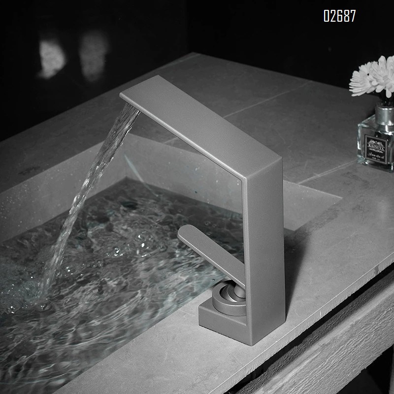 Home bathroom 304 stainless steel gun gray creative minimalist wash basin faucet with cold and hot waterfall style