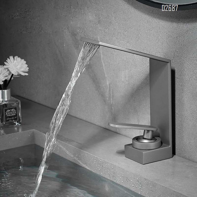 Home bathroom 304 stainless steel gun gray creative minimalist wash basin faucet with cold and hot waterfall style