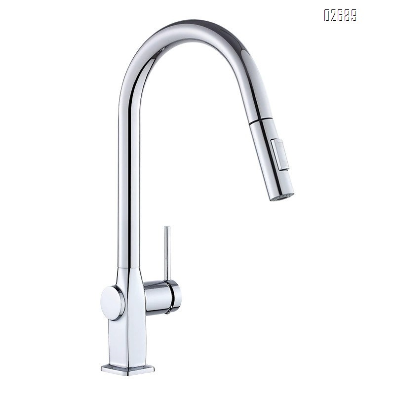 Kitchen full Brass pull-out faucet three-mode water outlet spray head sink cold and hot water multi-rotation vegetable basin