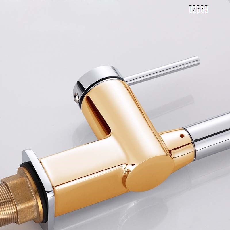 Kitchen full Brass pull-out faucet three-mode water outlet spray head sink cold and hot water multi-rotation vegetable basin