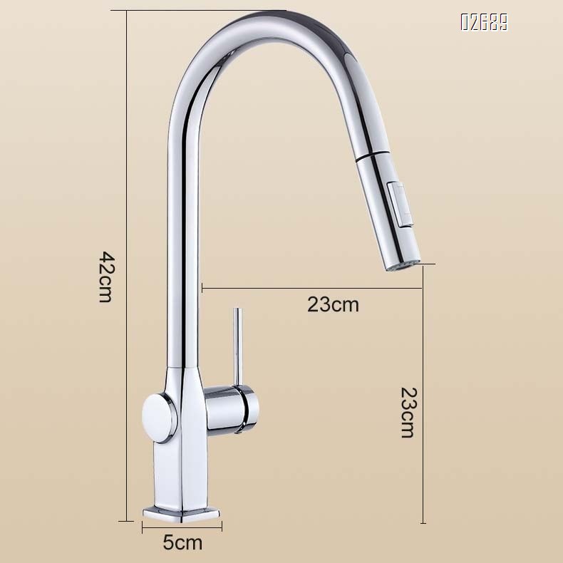 Kitchen full Brass pull-out faucet three-mode water outlet spray head sink cold and hot water multi-rotation vegetable basin