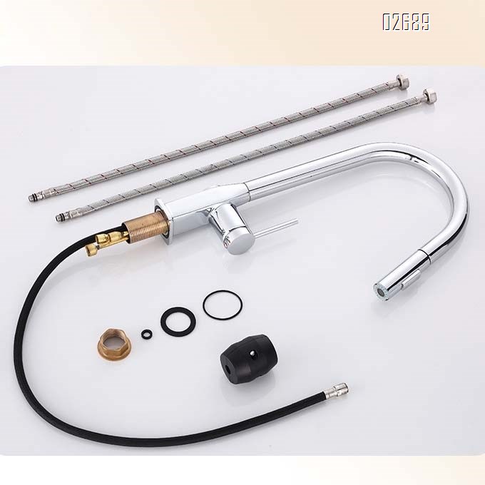 Kitchen full Brass pull-out faucet three-mode water outlet spray head sink cold and hot water multi-rotation vegetable basin