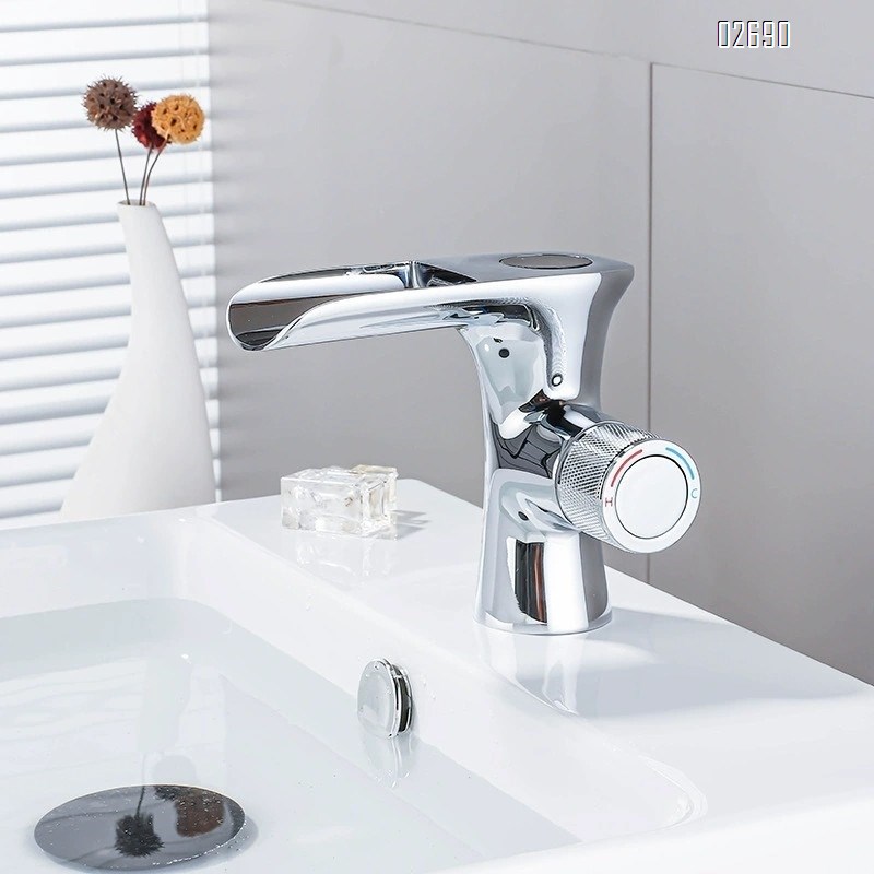 Bathroom all-Brass intelligent digital display constant temperature basin single hole cold and hot faucet bathroom home washstand waterfall splash-proof