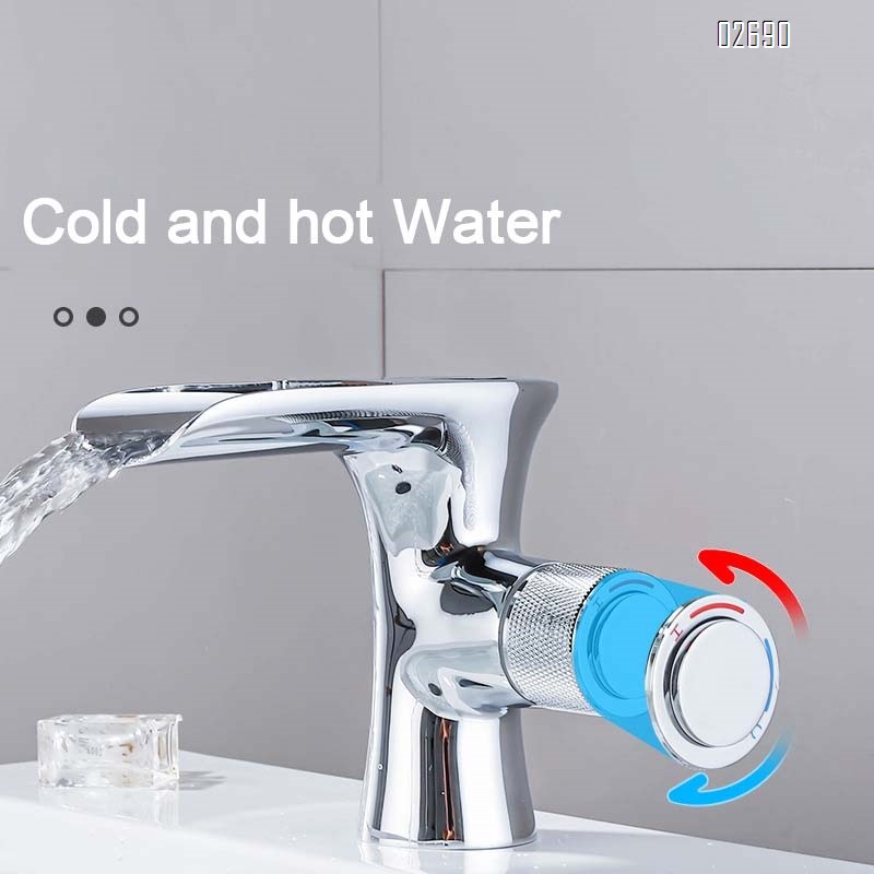 Bathroom all-Brass intelligent digital display constant temperature basin single hole cold and hot faucet bathroom home washstand waterfall splash-proof