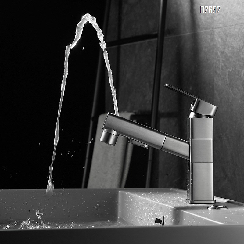 Brass pull-out faucet for bathroom wash basin home use extendable and rotatable basin faucet